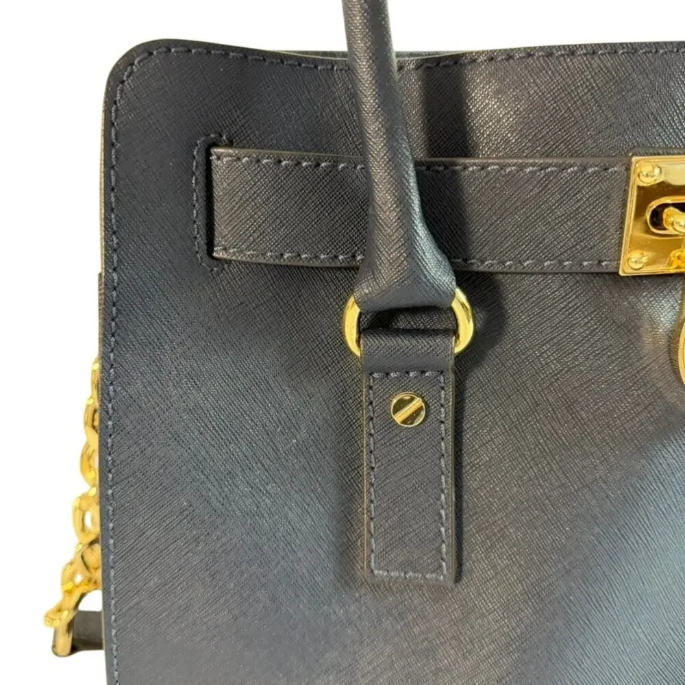 Michael Kors Navy Saffiano Leather Gold Hardware Hamilton Medium Satchel